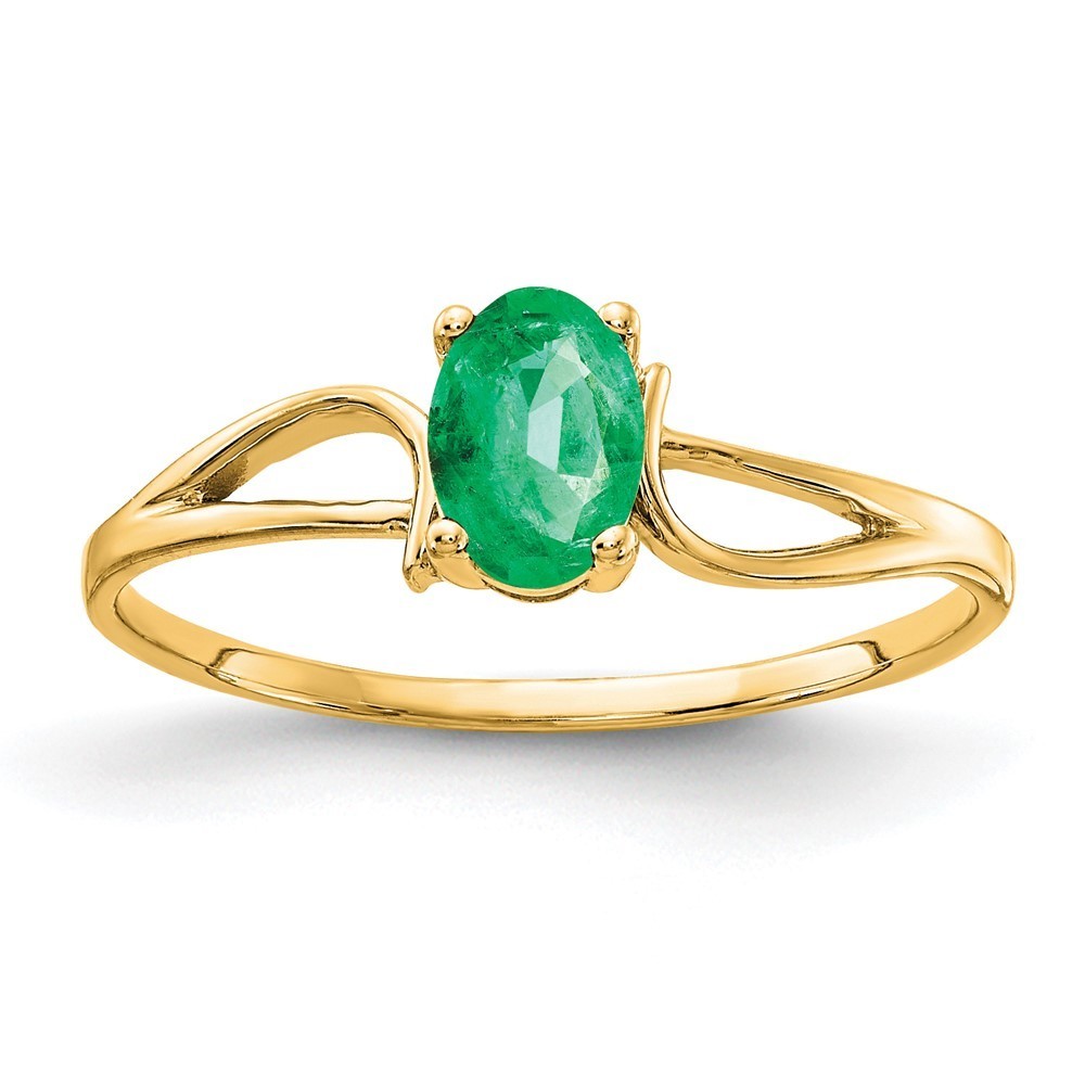 Million Charms 14k Yellow Gold 6x4mm Oval Green Emerald Ring, Size 6